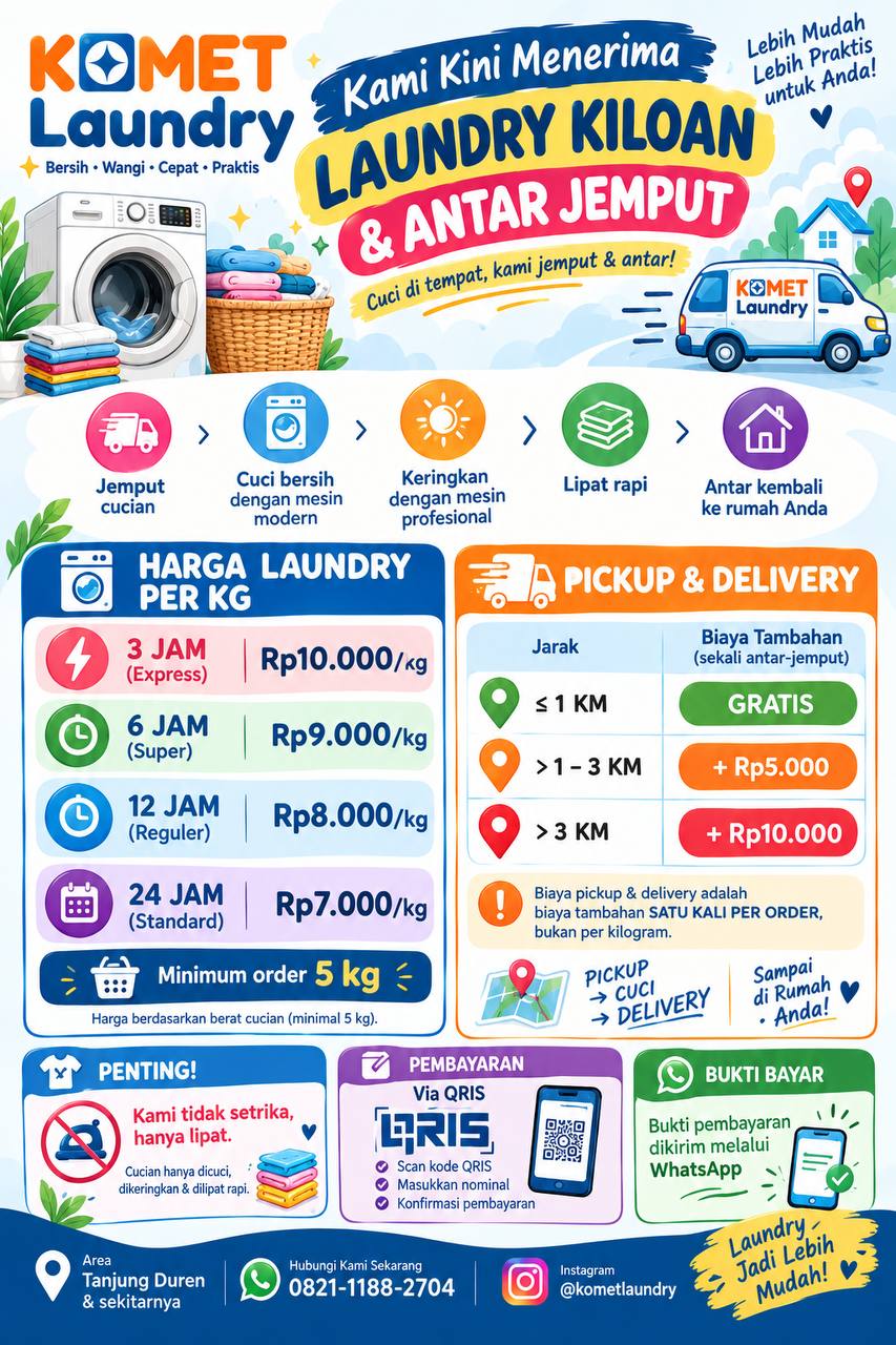 Komet Laundry kiloan pickup dan delivery