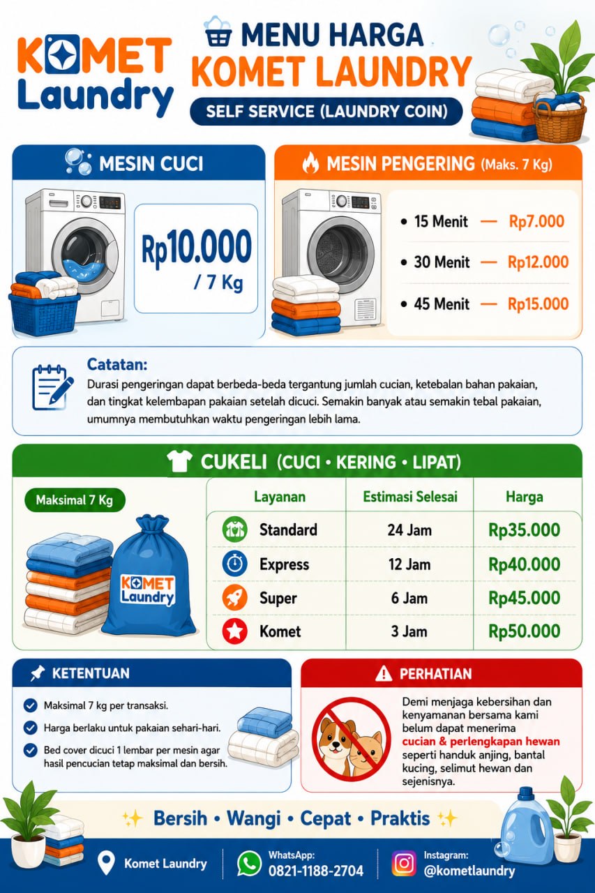 Menu harga Komet Laundry